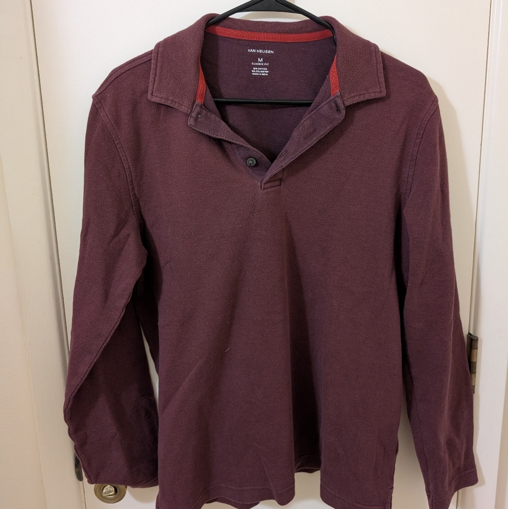 Burgundy Long Sleeve Polo Shirt
